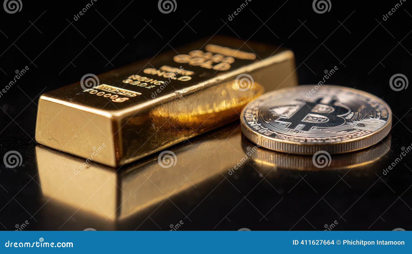 Bitcoin and Gold Bar on Isolated Background, Closeup Stock Photo - Image of  market, coin: 411627664