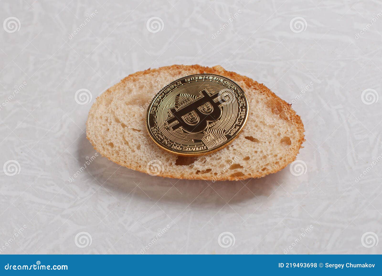 Bitcoin Gold Coin on Bread Slice on Table Stock Photo - Image of life,  dump: 219493698
