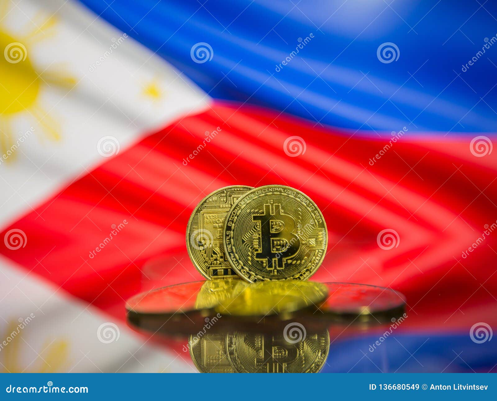 Bitcoin Gold Coin And Defocused Flag Of Philippines ...