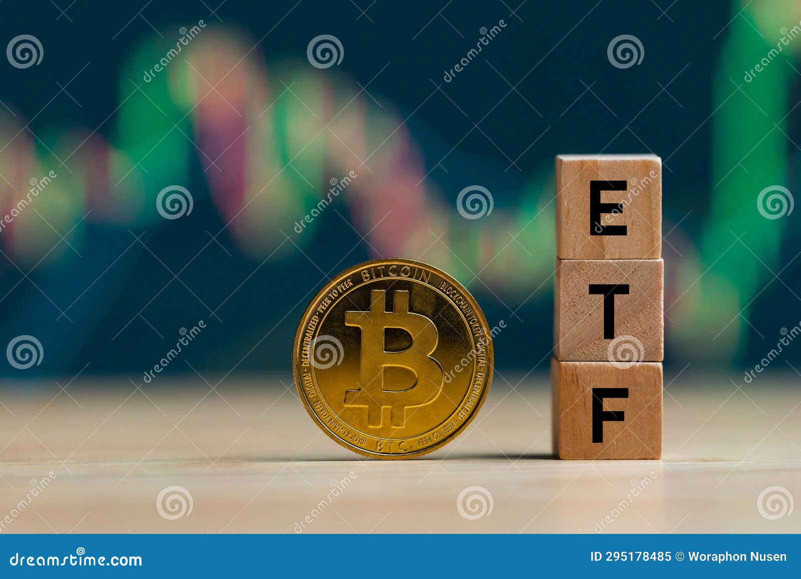 Bitcoin Gold Coin Words ETF Wooden Blocks on Rows Stack Coins and Defocused  Chart Background, Cryptocurrency Bitcoin Halving Stock Image - Image of  financing, economy: 295178485