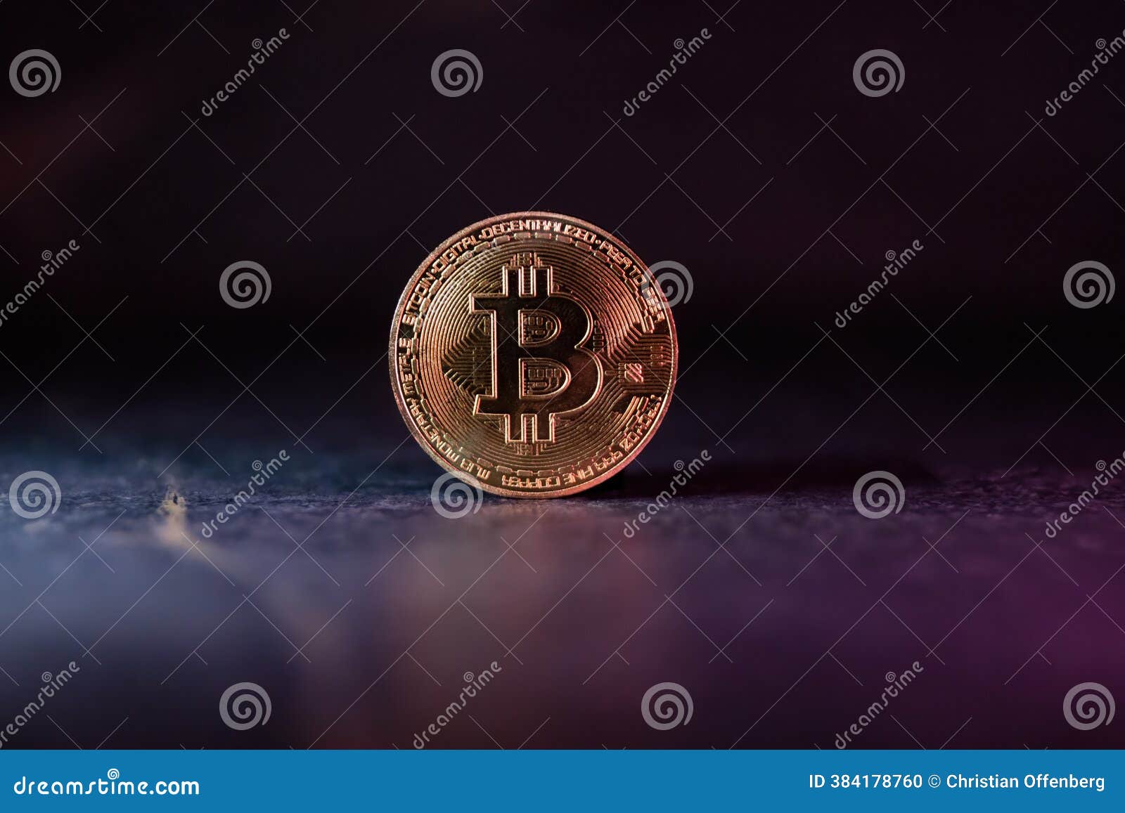Bitcoin with Golden Glow Reflected on Surface Stock Photo - Image of  object, symbol: 384178760