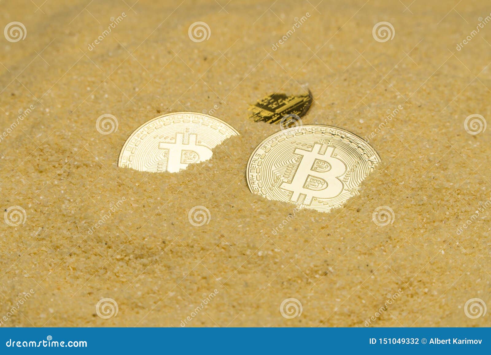 Bitcoin on golden sand stock photo. Image of archeology ...