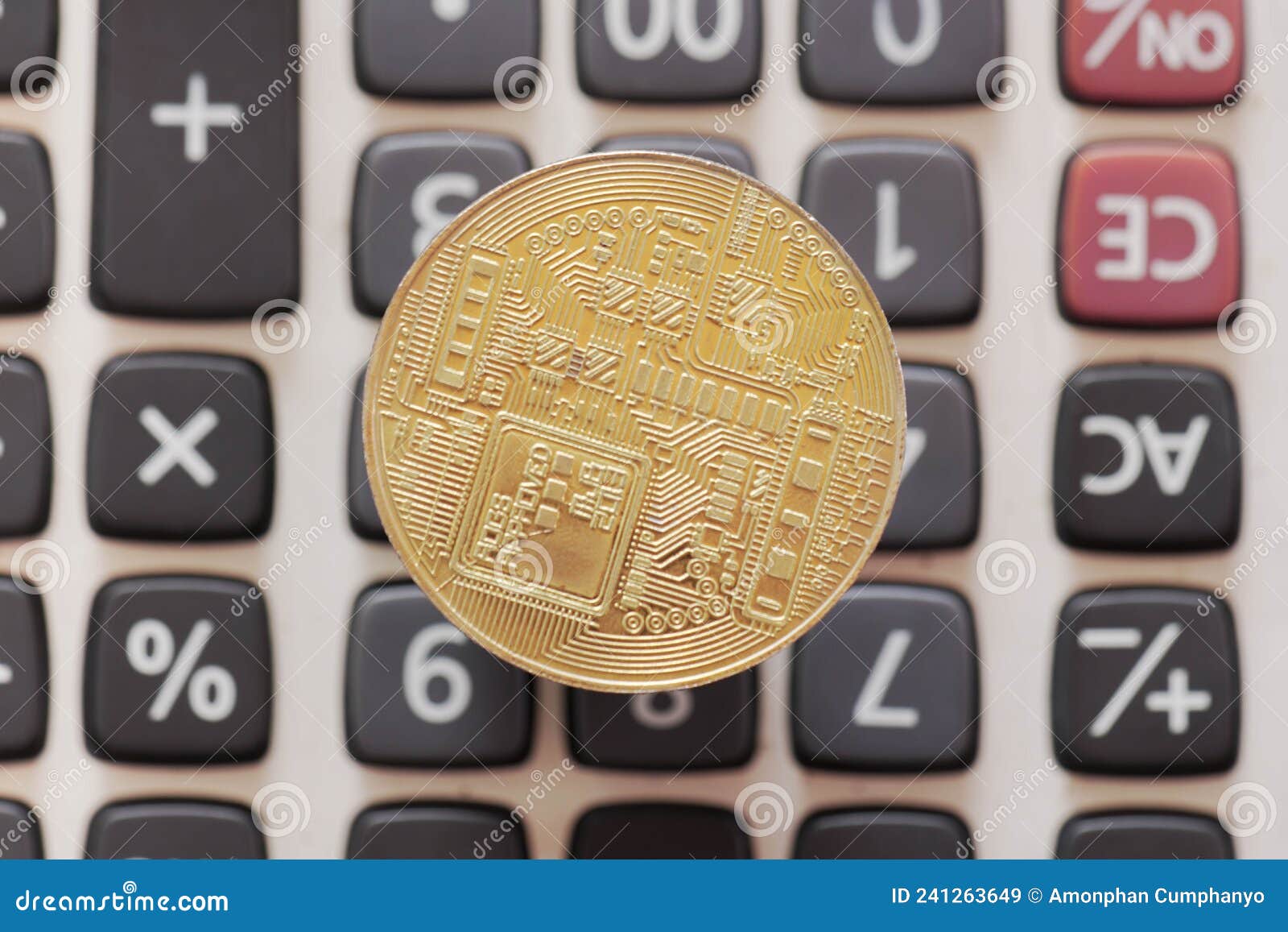 Bitcoin Coin on a Calculator Stock Image - Image of global, exchange:  241263649