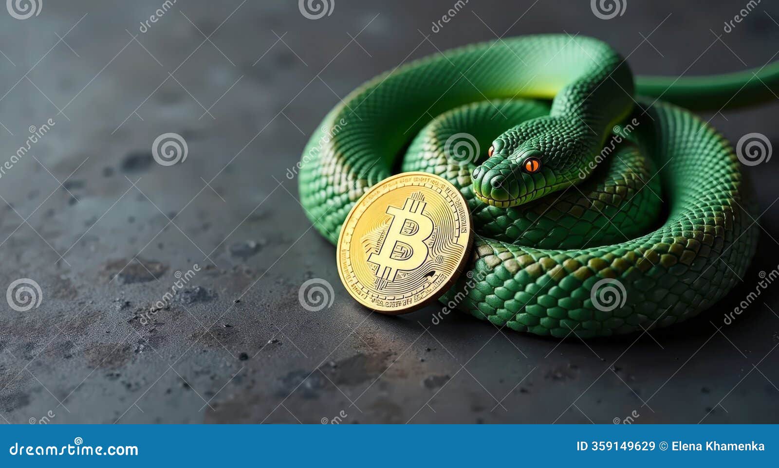 Bitcoin with a Green Bright Snake on a Stone, Symbolizing the Growth and  Future of Cryptocurrency. Space for Text Stock Image - Image of currency,  future: 359149629