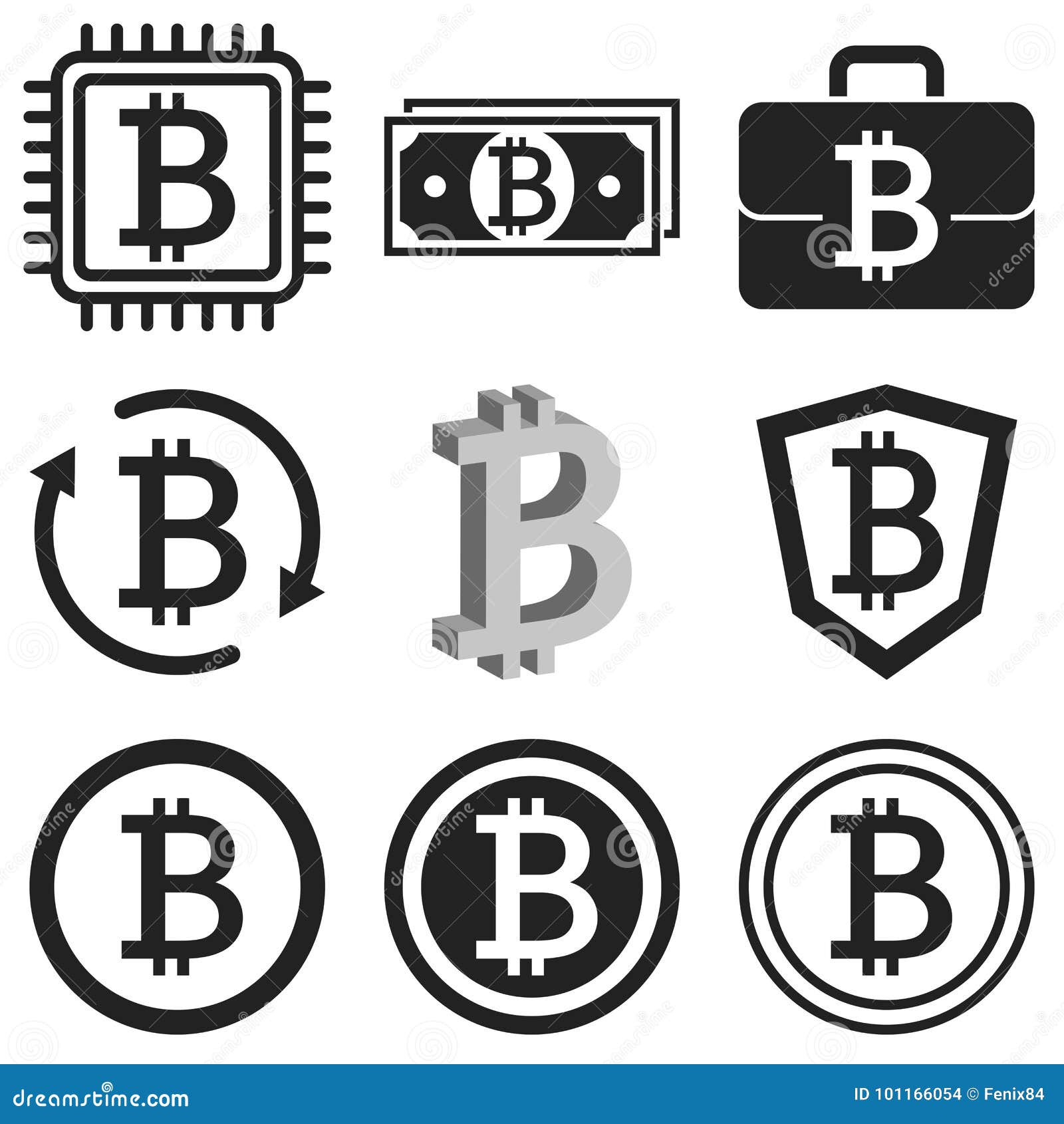 Bitcoin Icon Set. Black Bitcoin Symbols Isolated On White ...