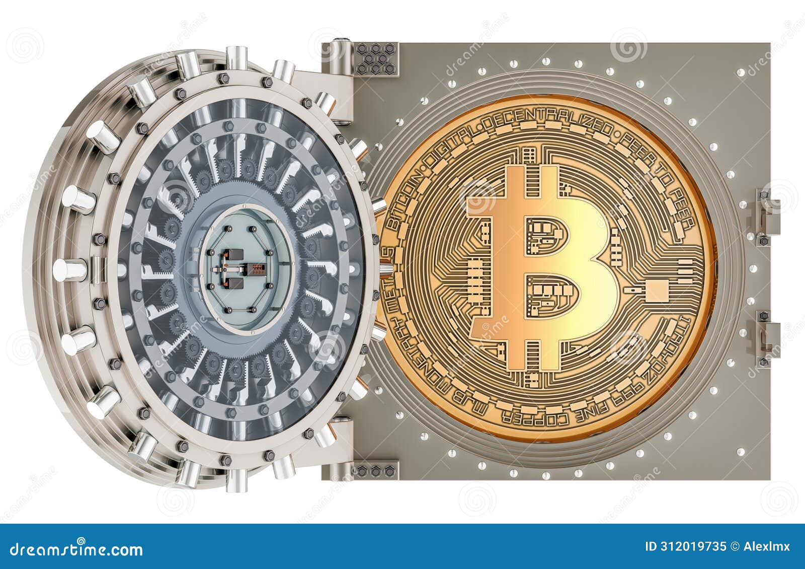 Bitcoin Inside Opened Bank Vault, 3D Rendering Stock Illustration -  Illustration of mining, lockable: 312019735
