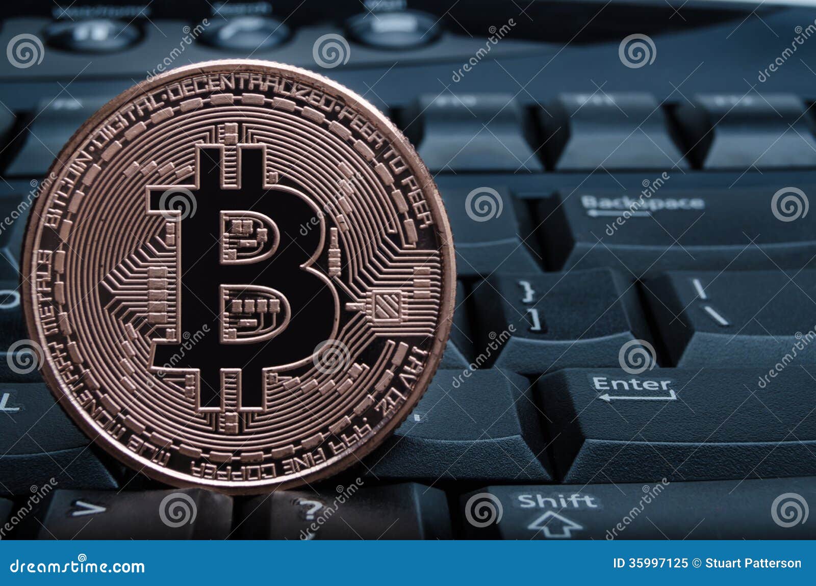Bitcoin on keyboard editorial image. Image of keyboard - 35997125