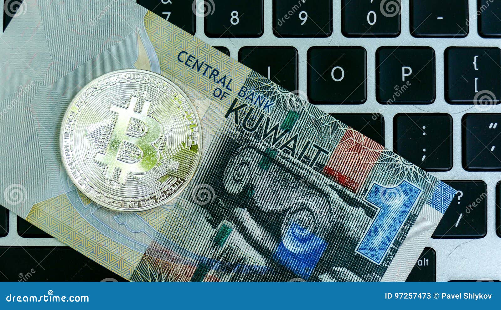 Bitcoin on Kuwait Dinar Banknote Stock Image Image of money, computer