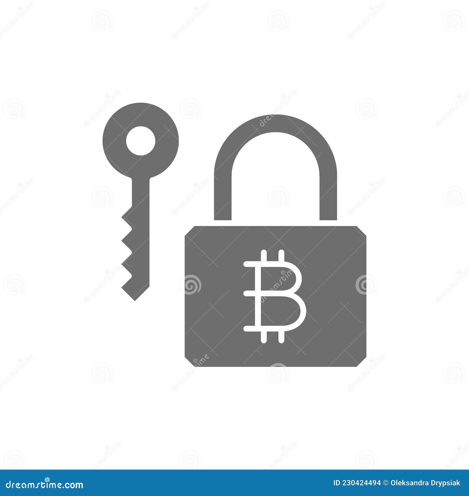 Bitcoin Lock with Key, Cryptocurrency, Blockchain Grey Icon. Stock Vector -  Illustration of digital, virtual: 230424494
