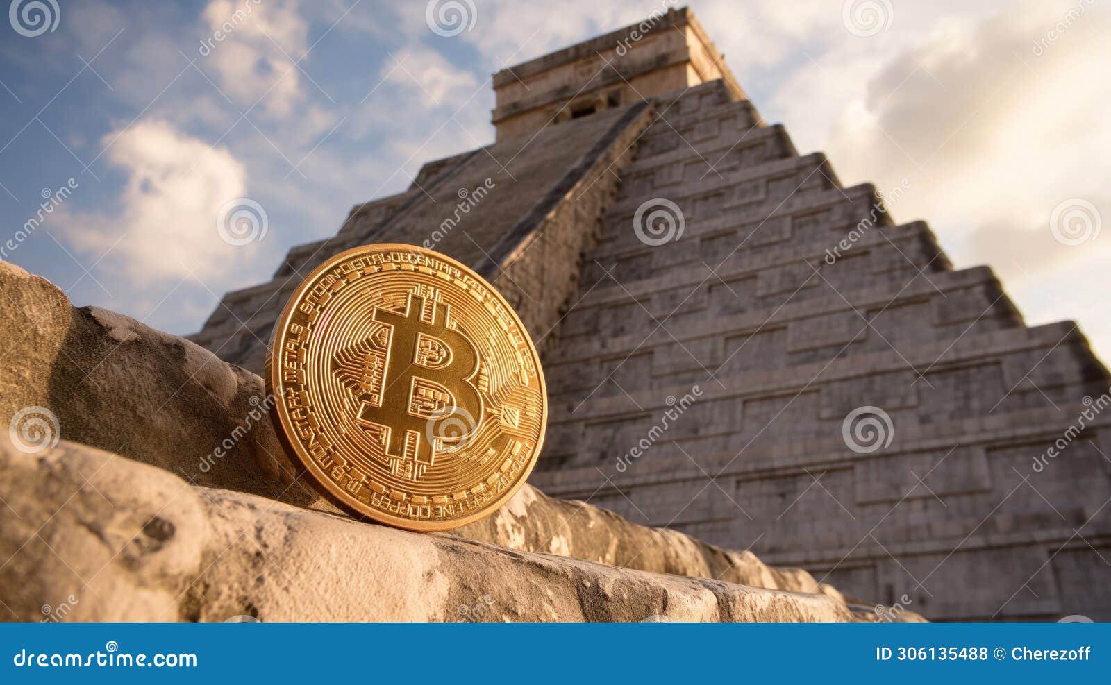 Bitcoin at the Maya Pyramid Stock Photo - Image of finance, people:  306135488