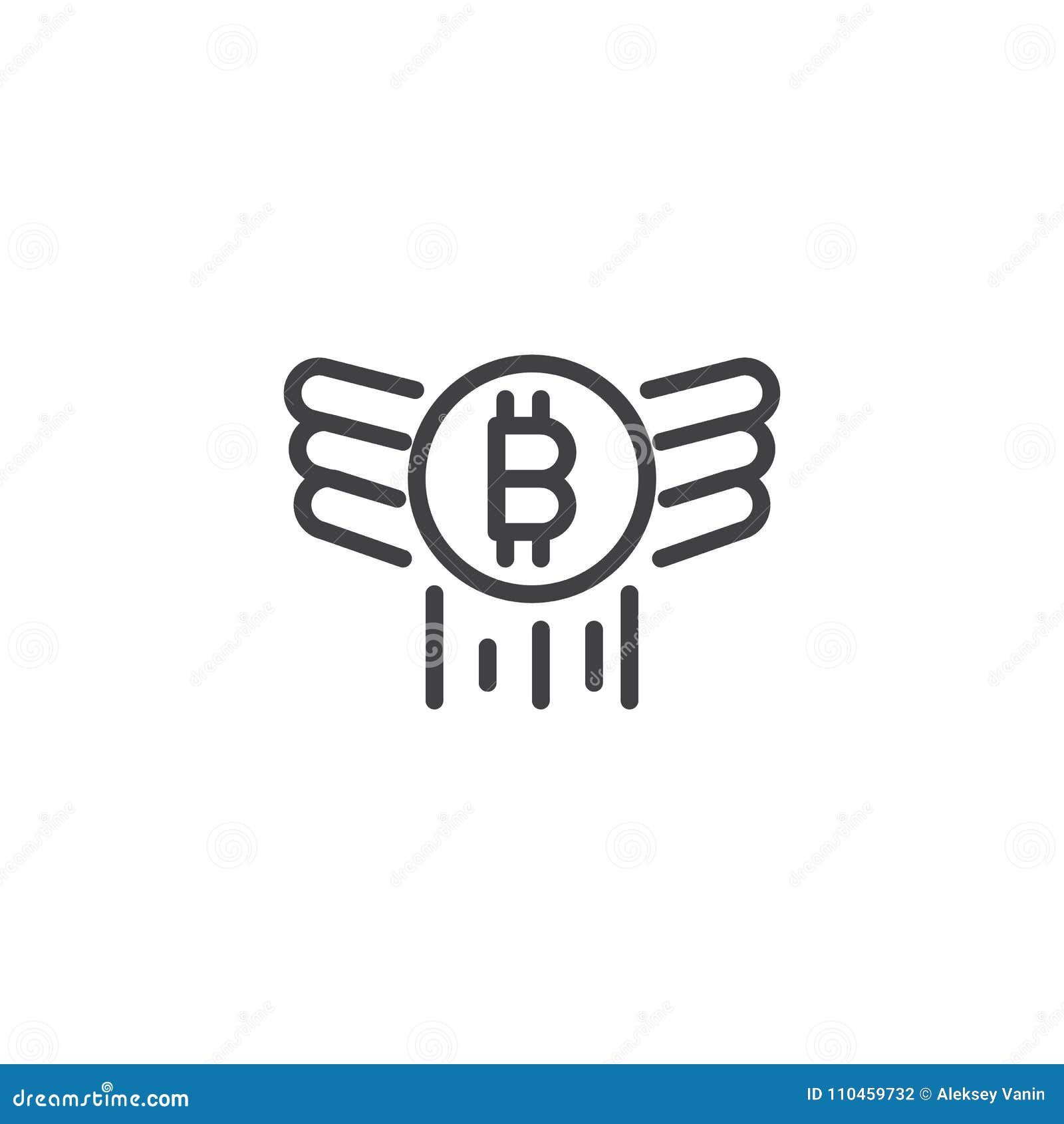 Bitcoin met het pictogram van het vleugelsoverzicht lineair stijlteken voor mobiel concept en Webontwerp Omhoog het vliegen van vectorpictogram van de cryptocurrency het eenvoudige lijn Symbool, embleemillustratie Pixel perfecte vectorgrafiek