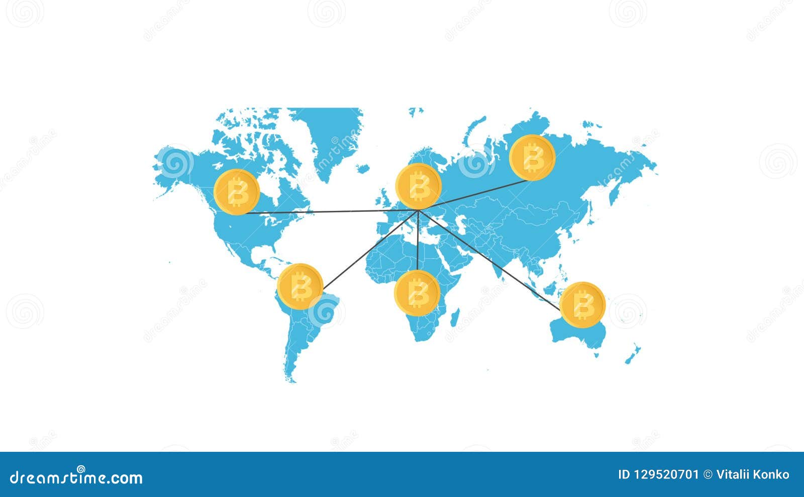 Bitcoin Mining Animation Crypto Currency Blockchain On The World Map - 