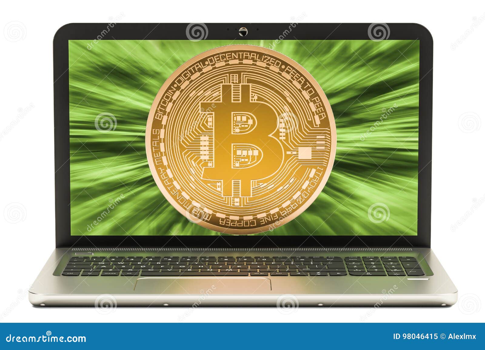Bitcoin Mining Concept With Laptop 3d Rendering Stock Illustration - 