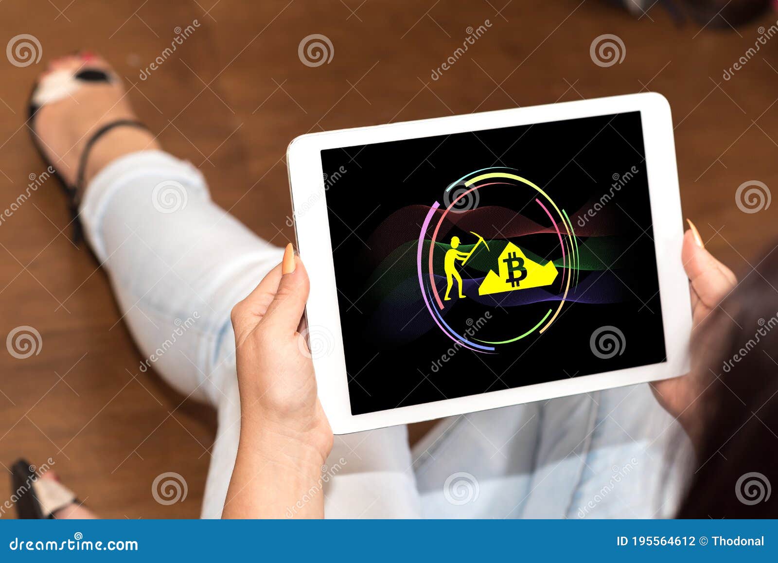 Bitcoin Mining Concept on a Tablet Stock Photo - Image of coin, digital:  195564612