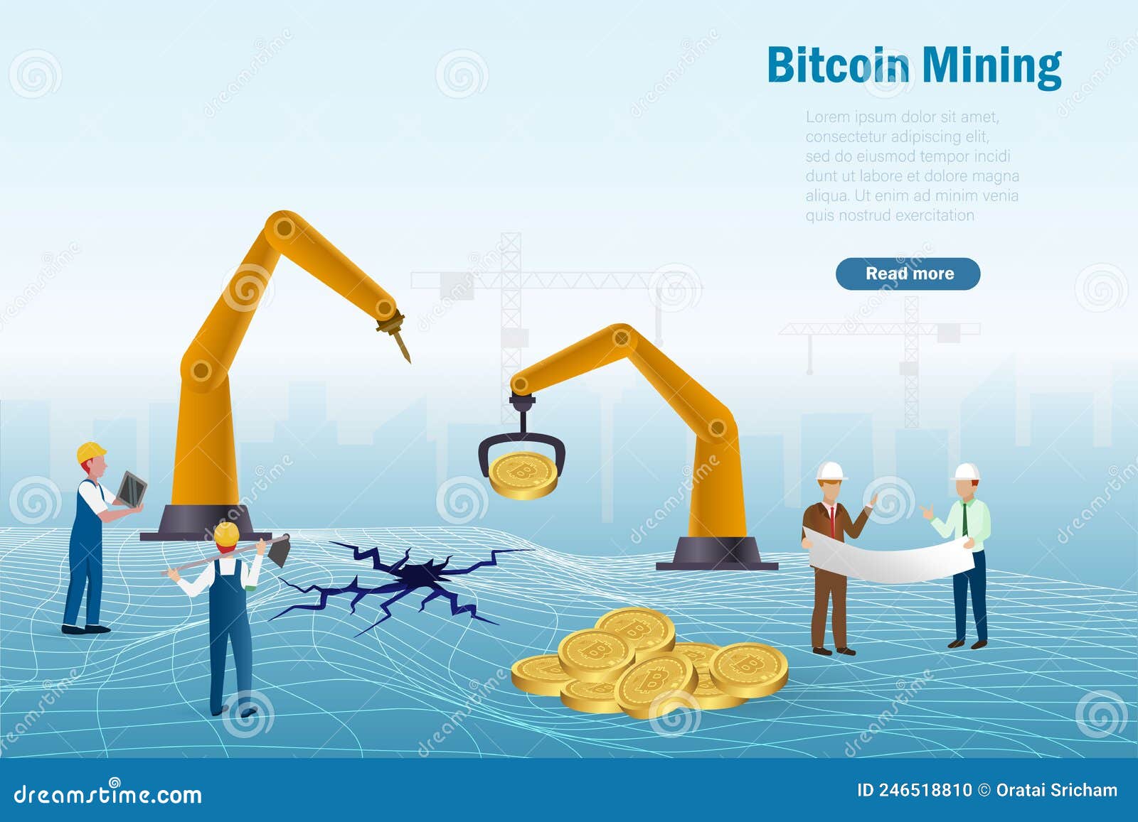 Bitcoin Mining, Crypto Mining Rendering System with Miners and Engineering  Team, Excavator Machine Processing in Virtual GPU Stock Vector -  Illustration of machine, miner: 246518810