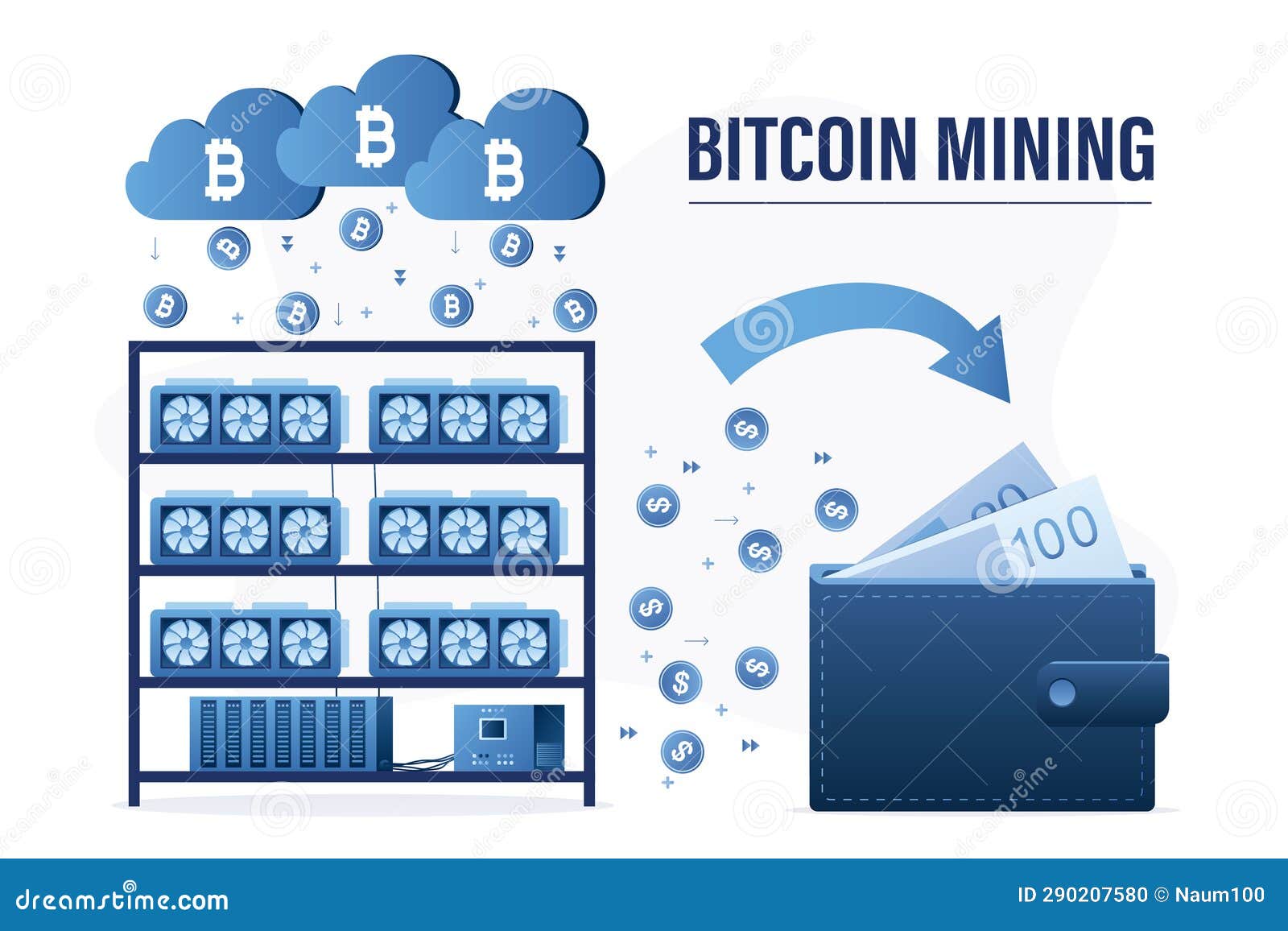 Bitcoin Mining Farm. Many Video Cards Earn Crypto Currency. Mining  Cryptocurrency. Distributed Cloud Computing Stock Vector - Illustration of  digital, graphic: 290207580