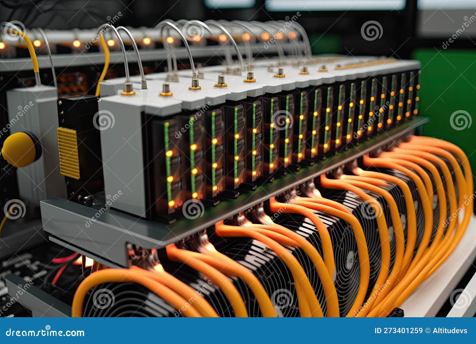 Bitcoin Mining Rig, with Rows of Powerful Gpus Solving Complex