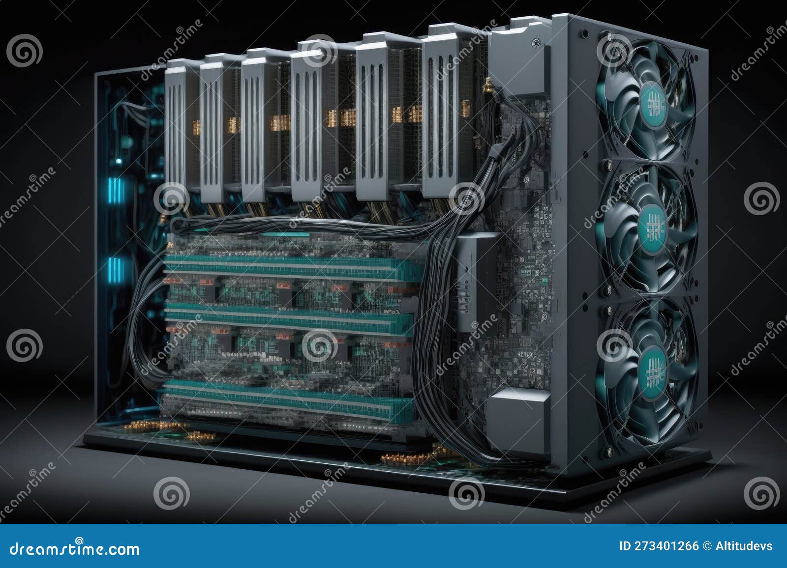 Bitcoin Mining Rig, with Rows of Powerful Gpus Solving Complex