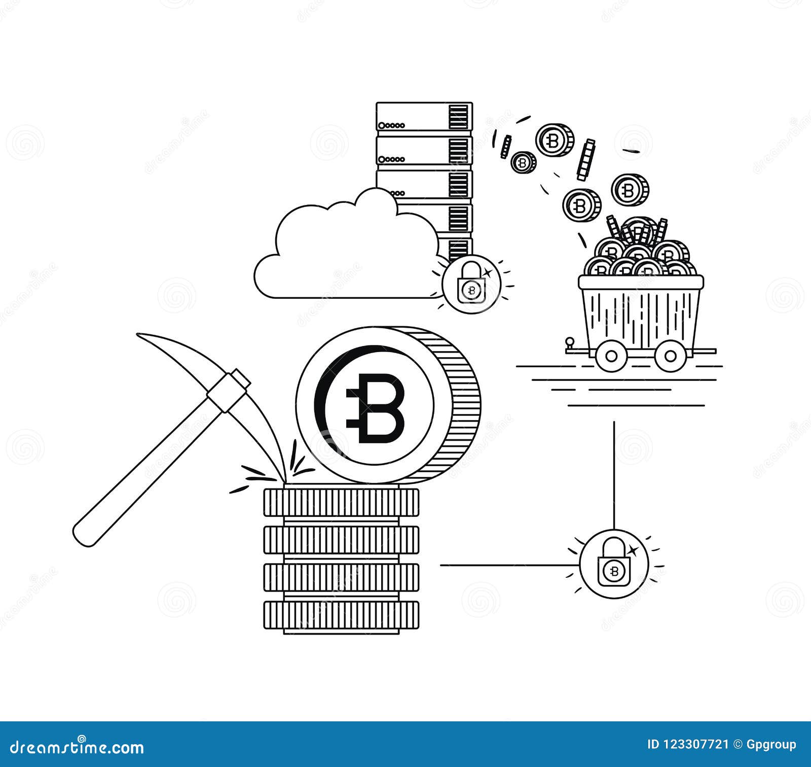 Bitcoin Mining Set Icons Stock Vector Illustration Of Economics - 