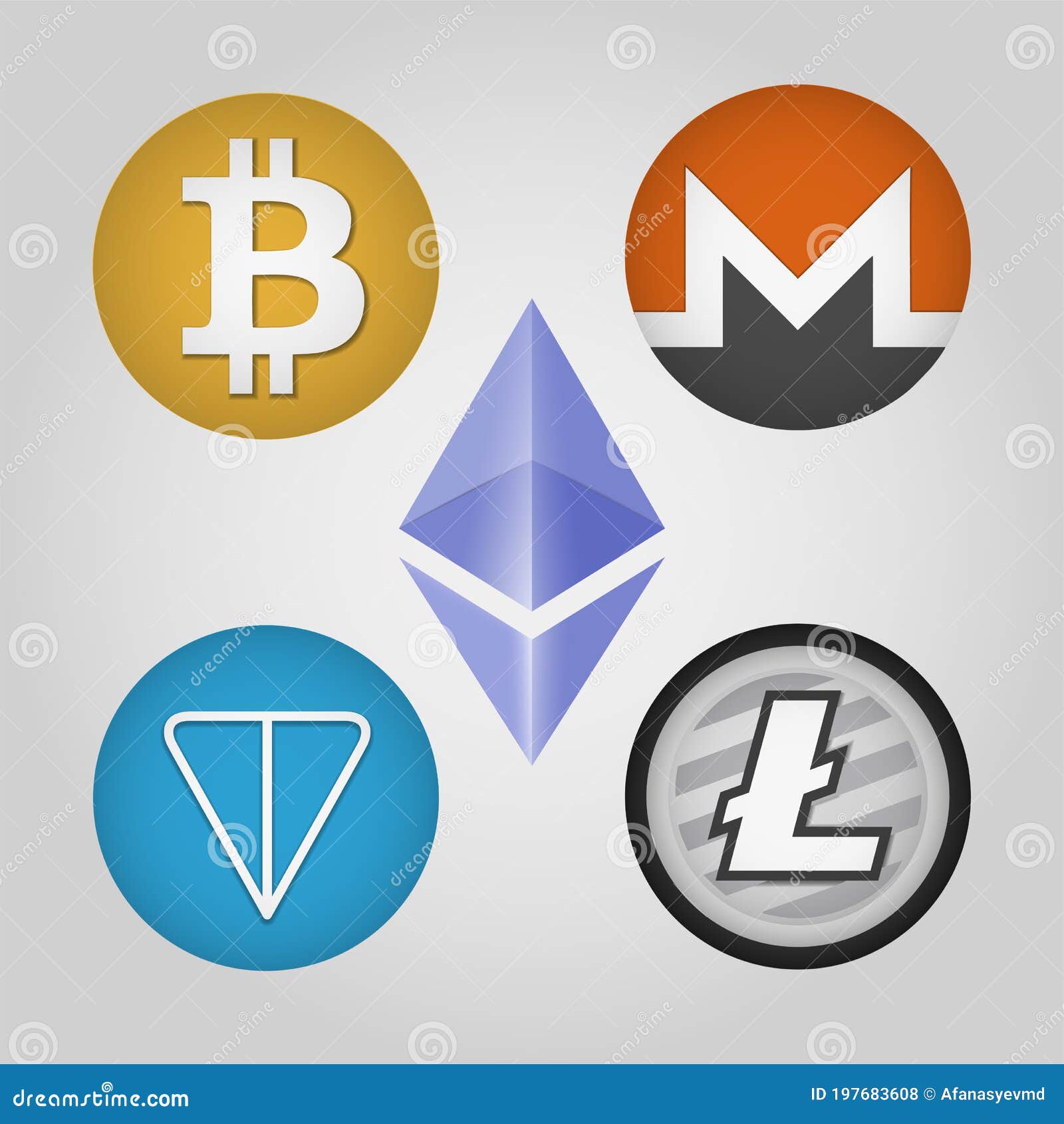 Bitcoin, Monero, Gram, Ethereum, Litecoin Logo Set. Web Icon. Digital  Cryptocurrency Emblem. Vector Illustration. Editorial Stock Photo -  Illustration of background, ethereum: 197683608