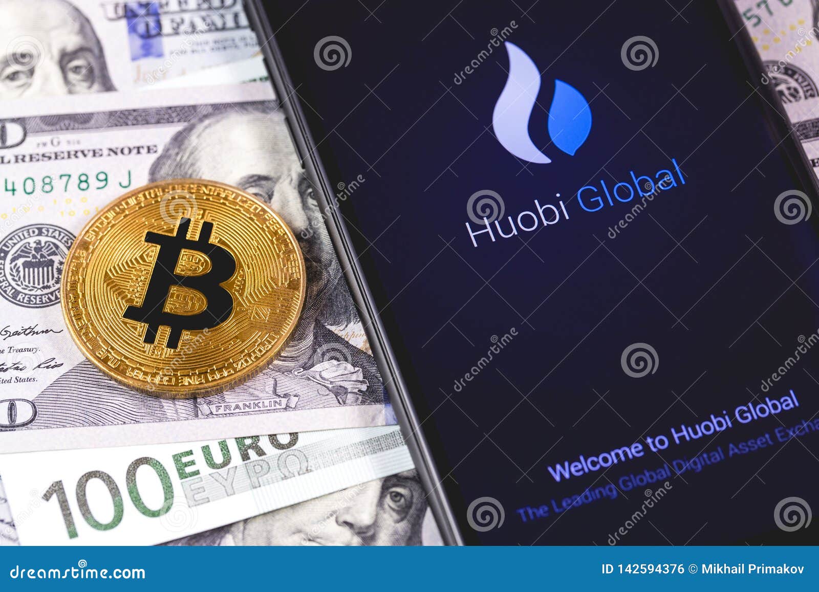 Bitcoin, Money And Huobi App On The Screen Smartphone ...