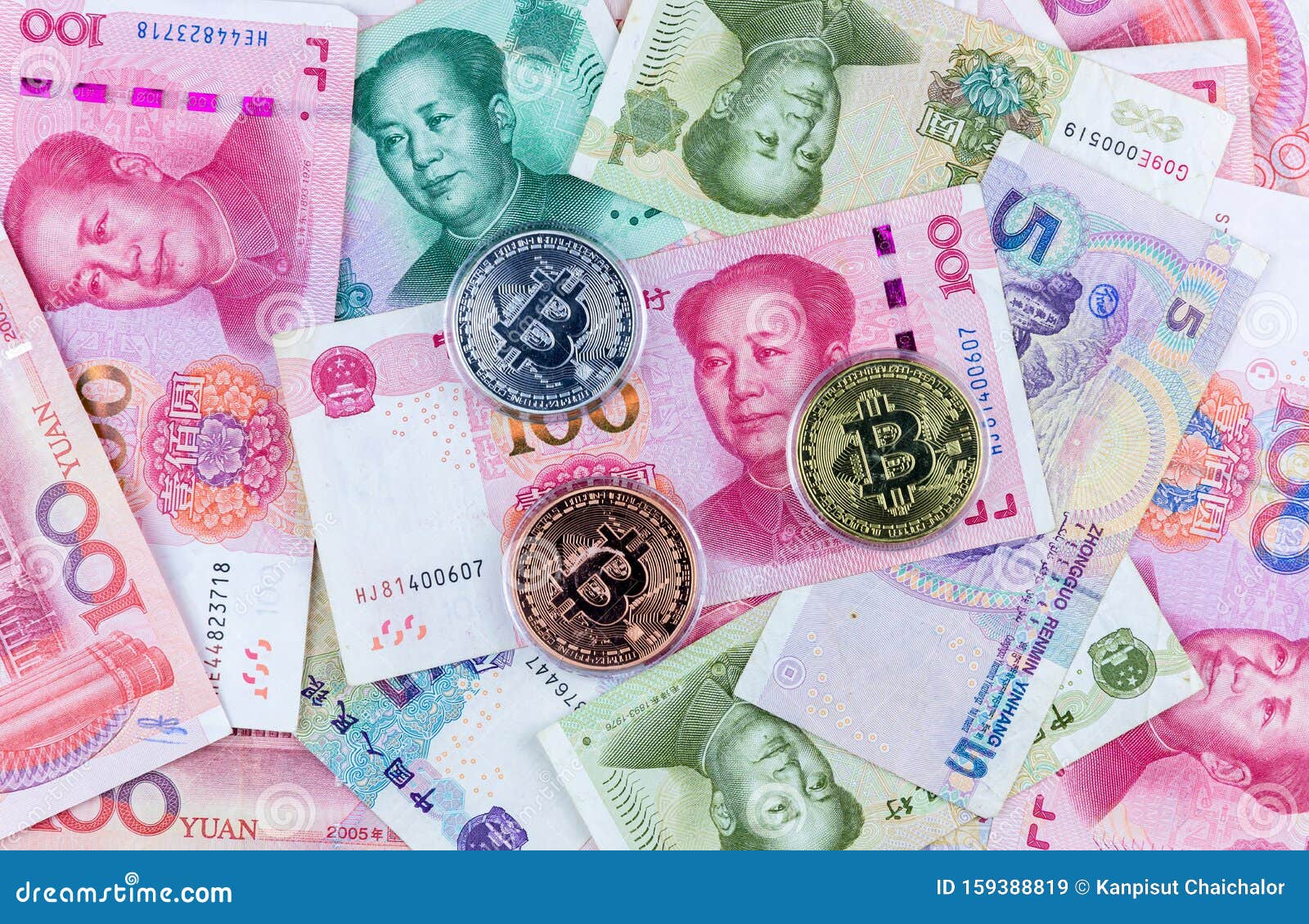 Bitcoin New Virtual Money And Banknotes Yuan Background ...