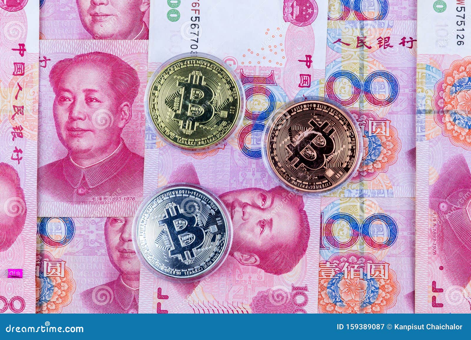 Bitcoin New Virtual Money And Banknotes Yuan Background ...