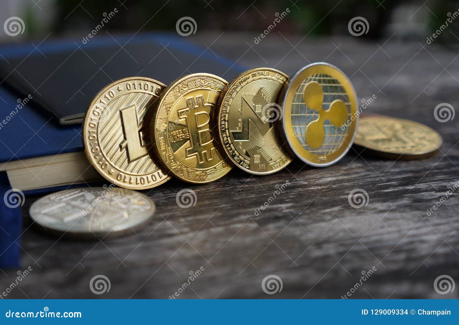 Bitcoin Onecoin Ripple On Wooden Background And Copy Space ...