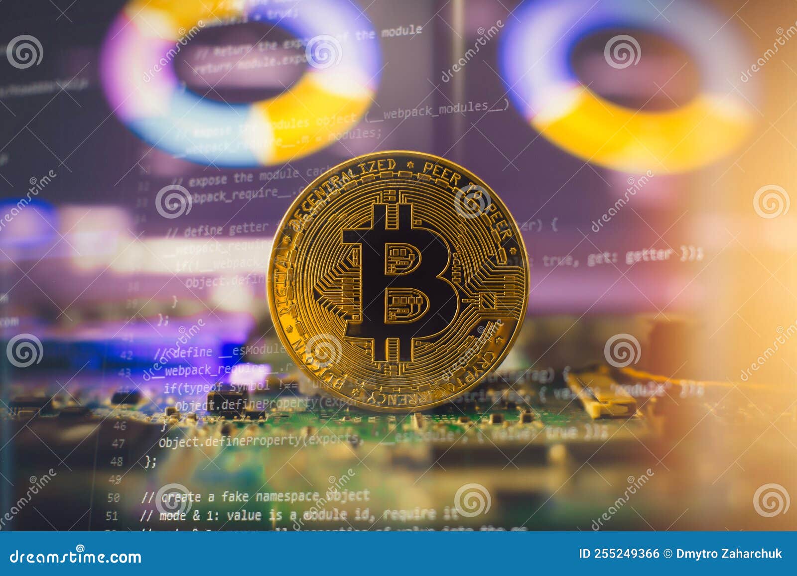 Bitcoin Over a Microprocessor in a Motherboard. with Copy Space and