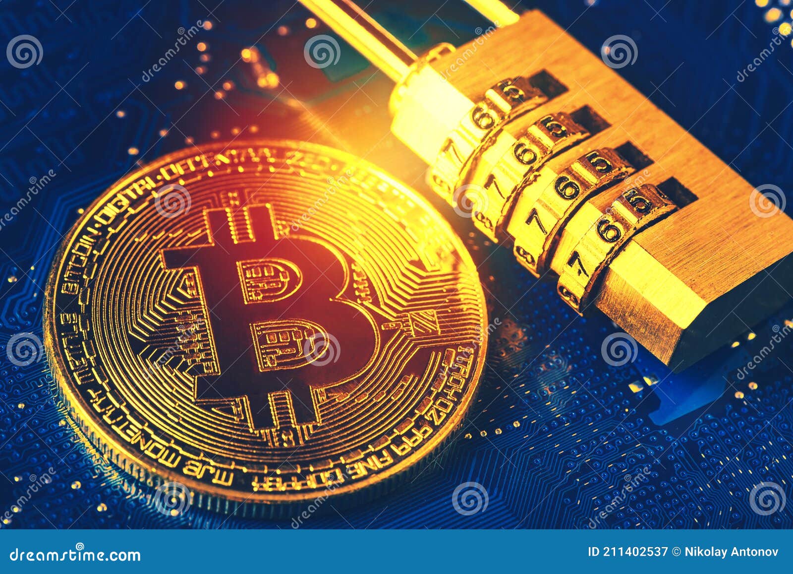 Bitcoin with Padlock on Computer Motherboard. Crypto Currency Internet Data  Privacy Information Security Concept Stock Image - Image of blue,  cryptography: 211402537