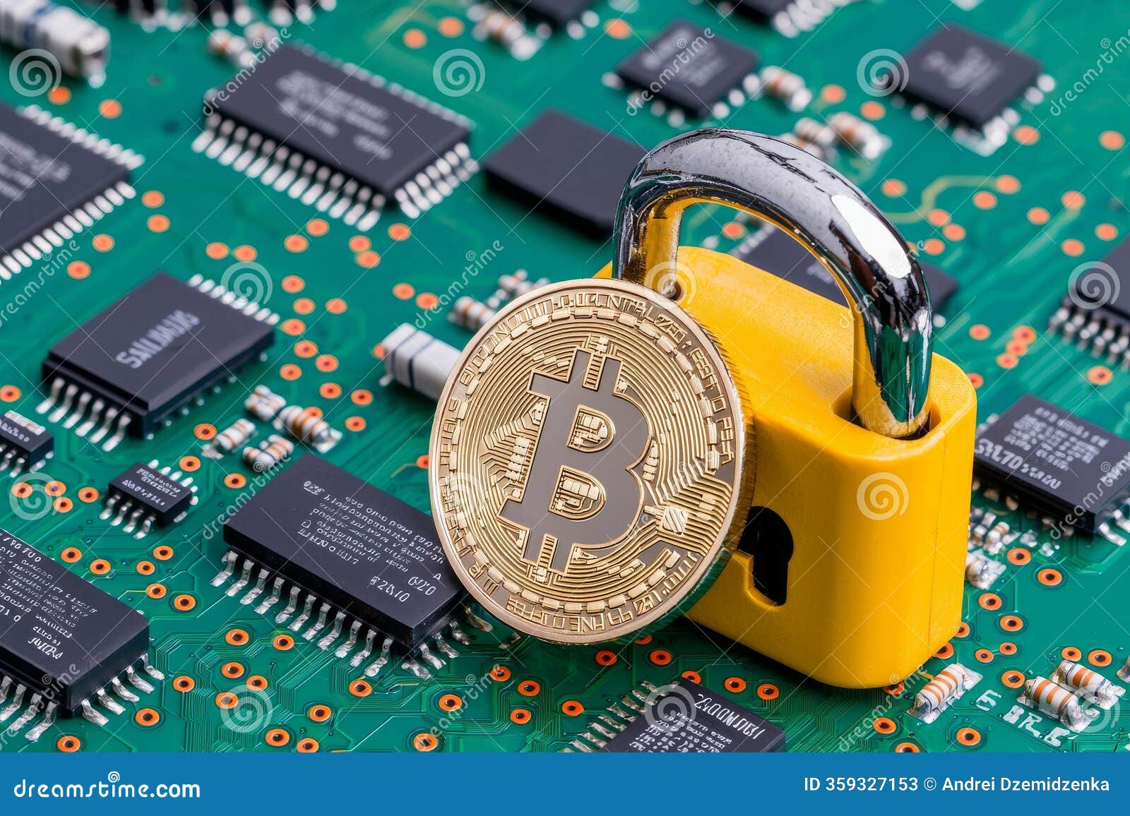 A Bitcoin with a Padlock on Its Motherboard. Crypto Currency Information  Security Privacy Over the Internet Stock Image - Image of crime, password:  359327153