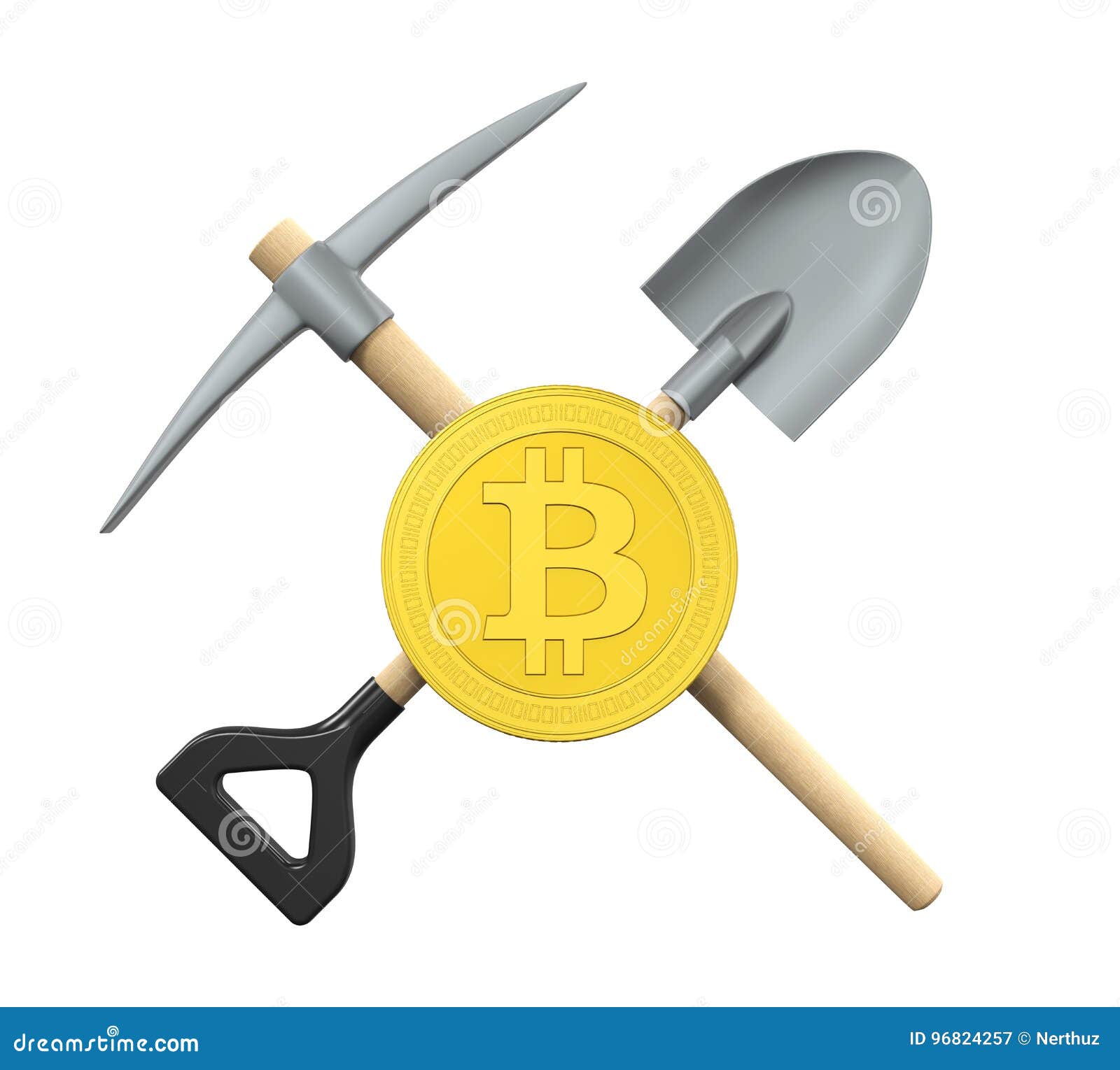 Bitcoin, Pick Axe and Shovel Isolated Stock Illustration - Illustration of  mining, bitcoin: 96824257