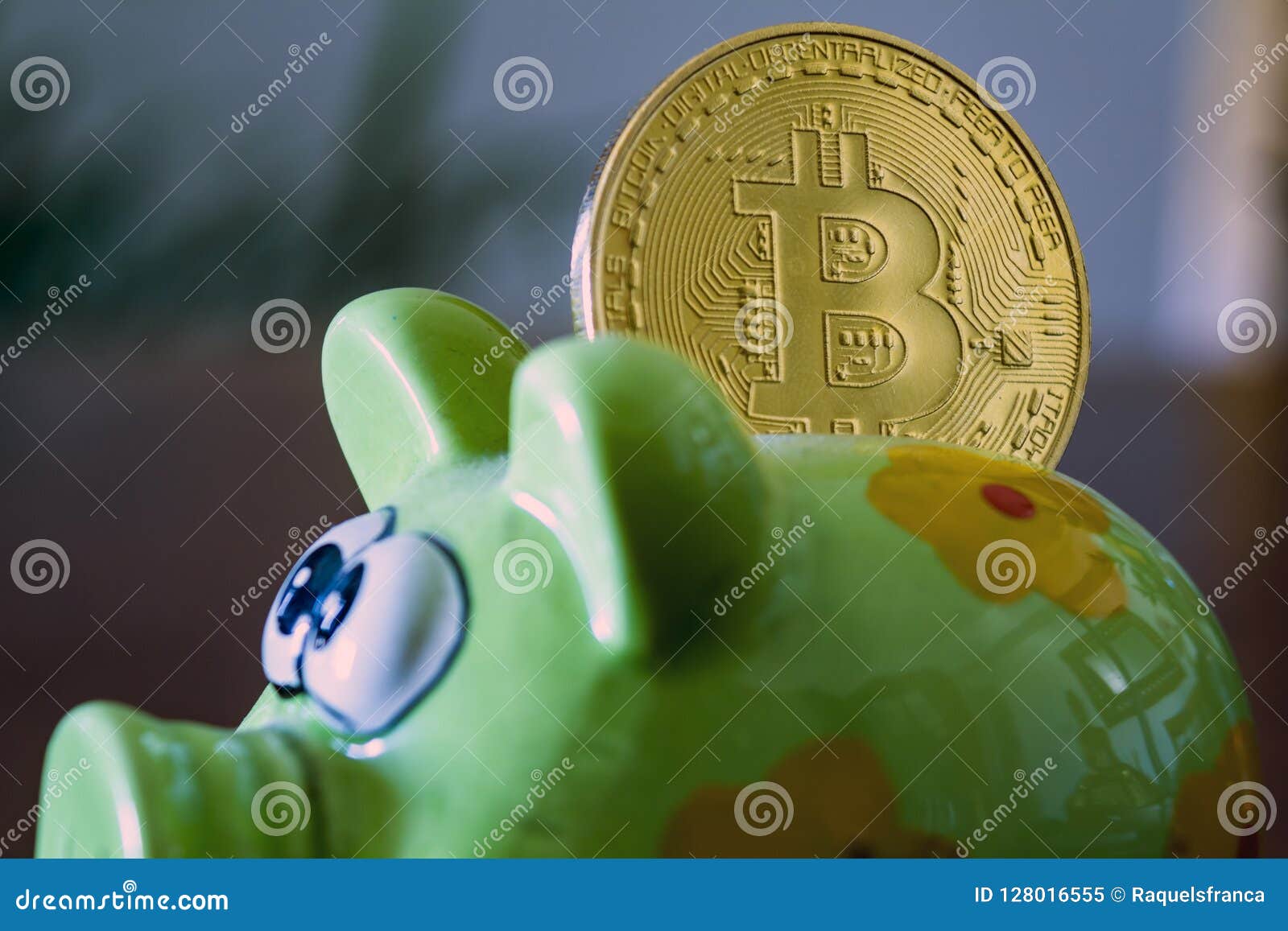 Bitcoin in a Piggy Bank. Cryptocurrency and Saving Concept Stock Image