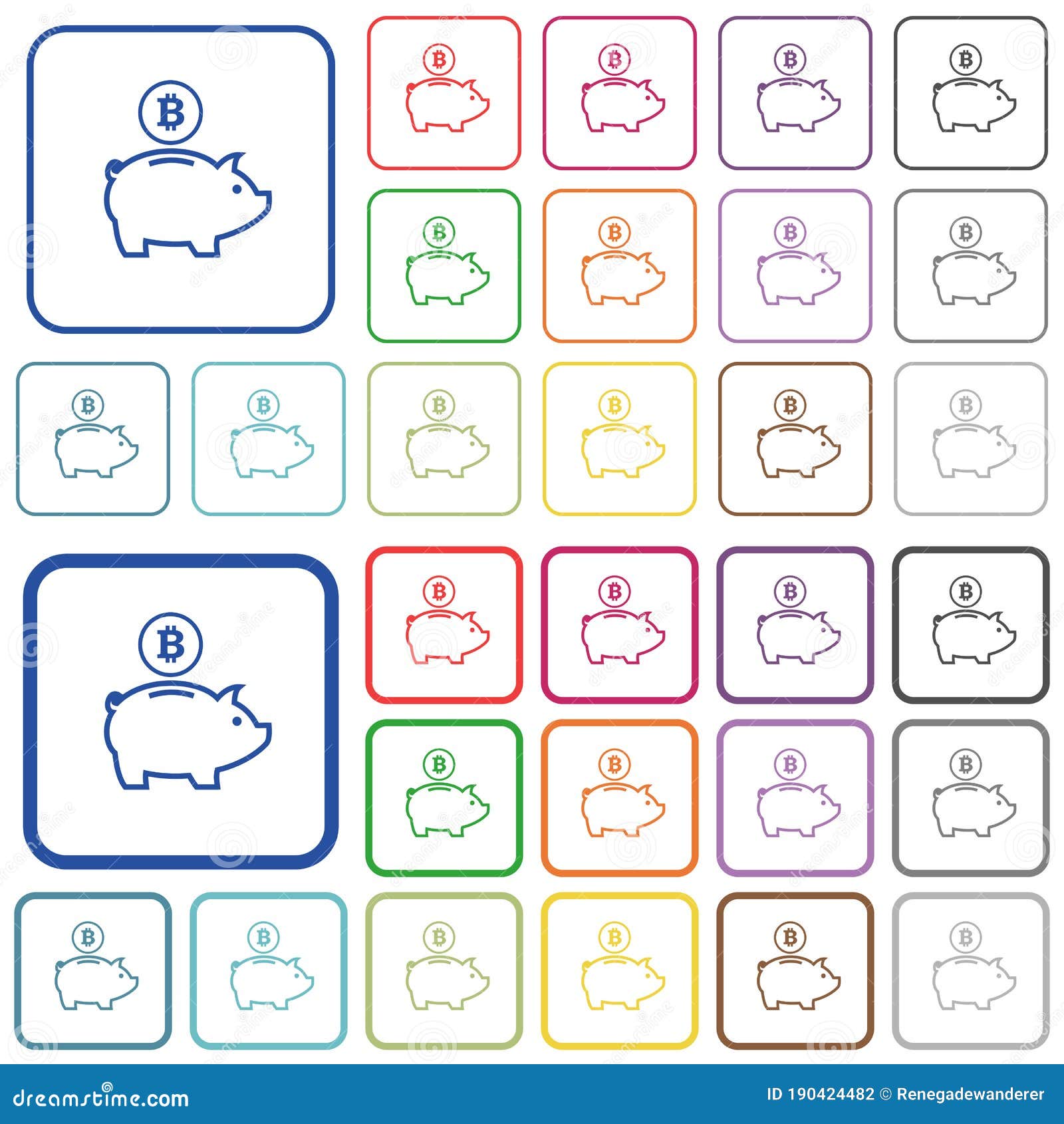 bitcoin piggy bank outlined flat color icons