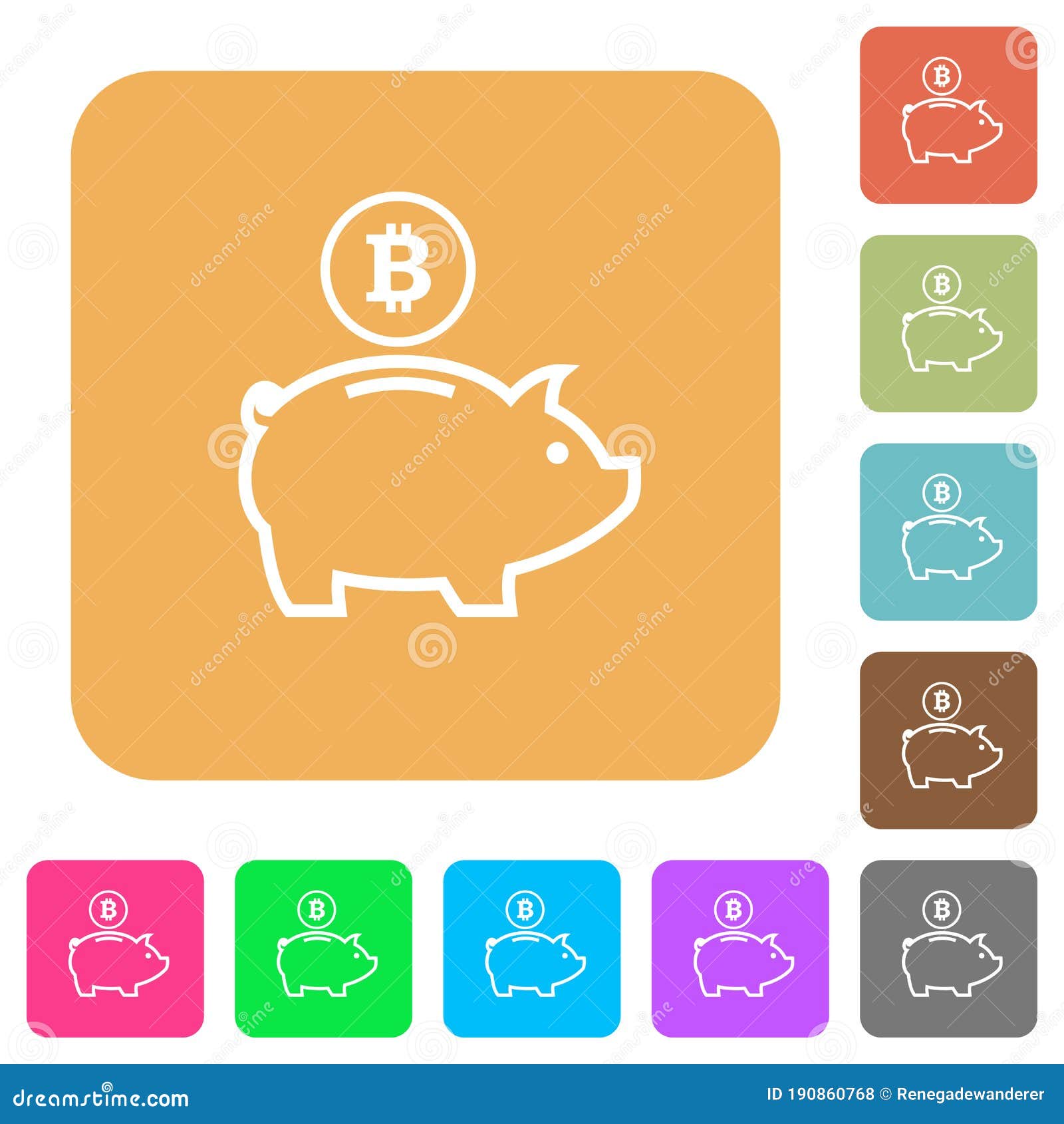 bitcoin piggy bank rounded square flat icons