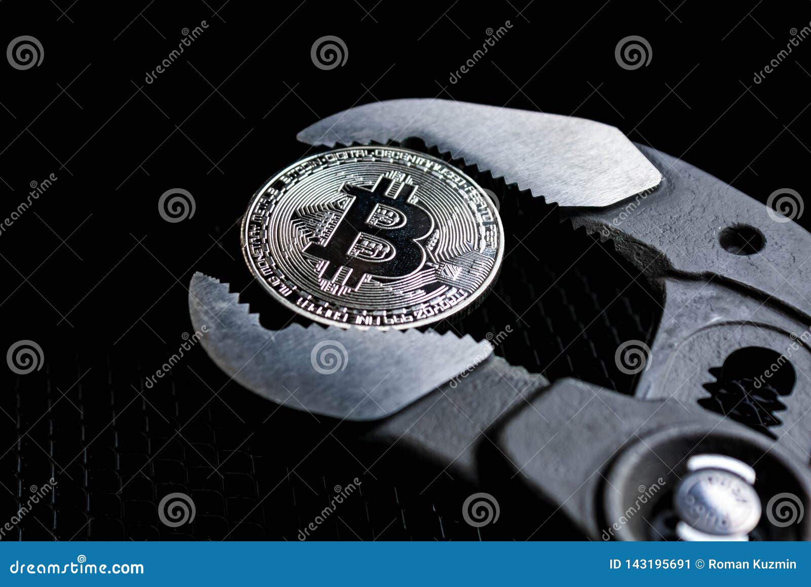 Bitcoin and Powerful Pipe Wrench on Black Background Stock Image - Image of  pipe, conceptual: 143195691