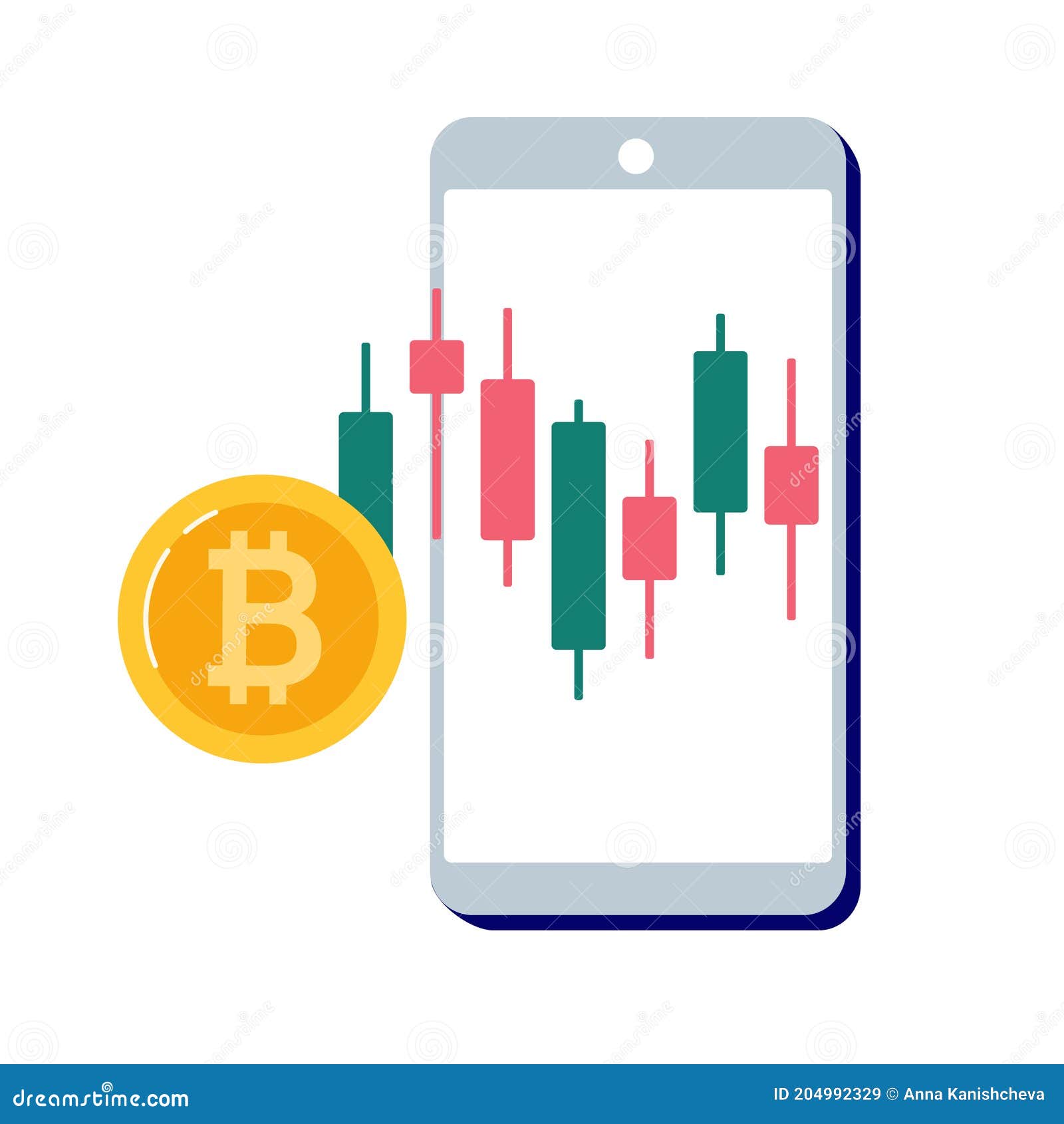 Bitcoin Price on a Candlestick Chart, Cryptocurrency Exchange Quotes.  Vector Illustration in a Flat Style Stock Vector - Illustration of flat,  block: 204992329