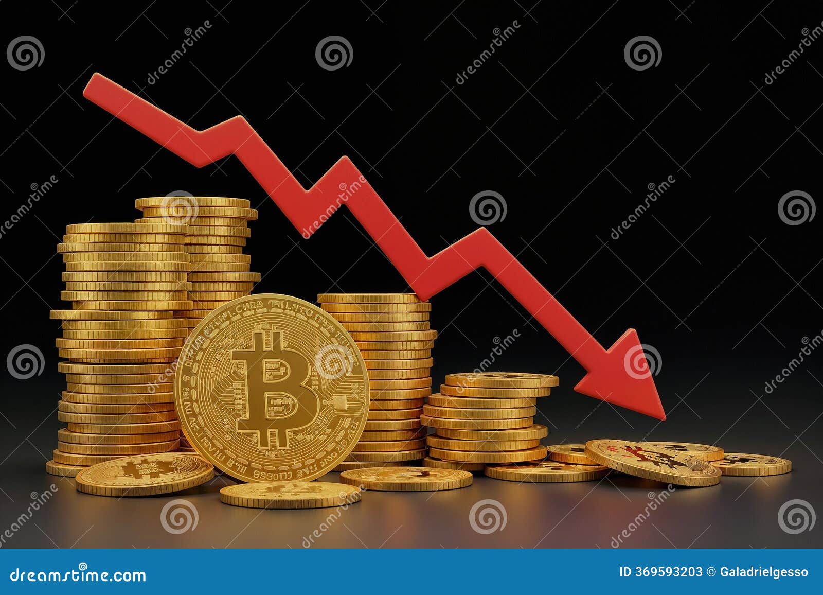 Bitcoin Price Drop: Gold Coins & Red Arrow Symbolize Crypto Decline Stock  Illustration - Illustration of fall, price: 369593203