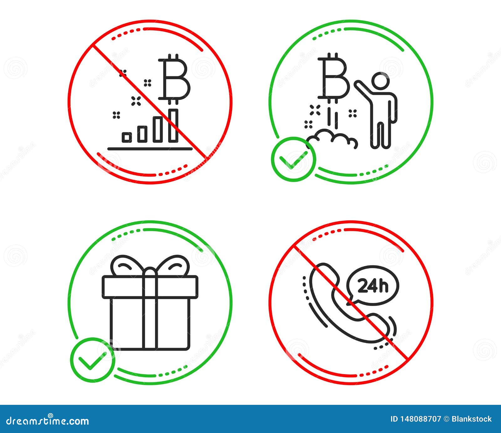 Bitcoin Project Gift Box And Bitcoin Graph Icons Set 24h Service - 