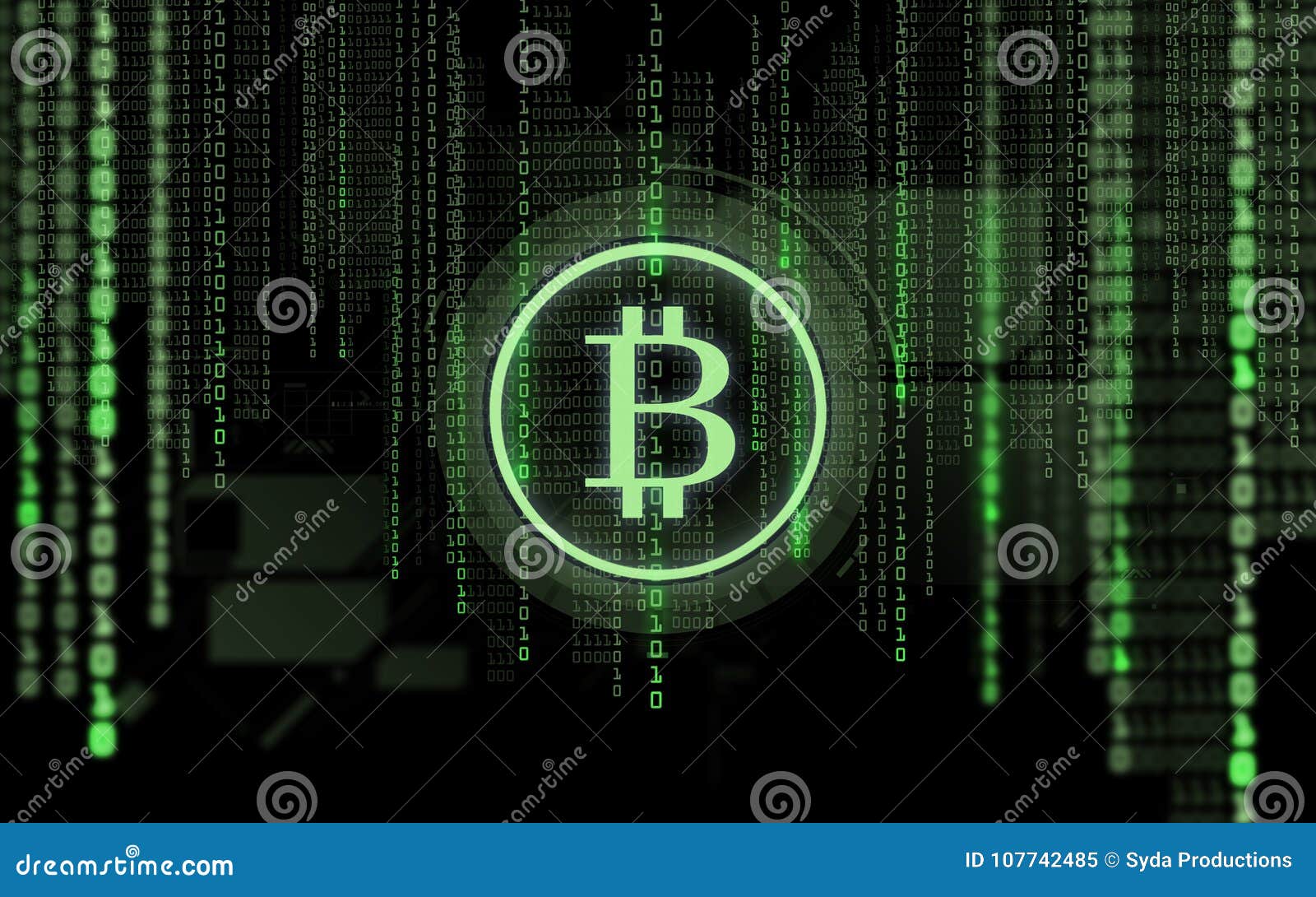 Bitcoin Projection And Binary Code Over Black Stock ...