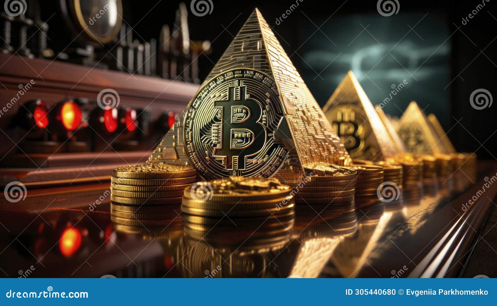 Bitcoin Pyramid on Wooden Surface Stock Photo - Image of virtual, finance:  305440680