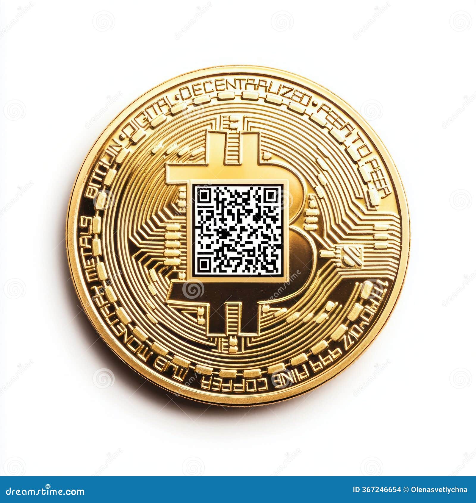 Bitcoin QR Code Coin stock photo. Image of peertopeer - 367246654