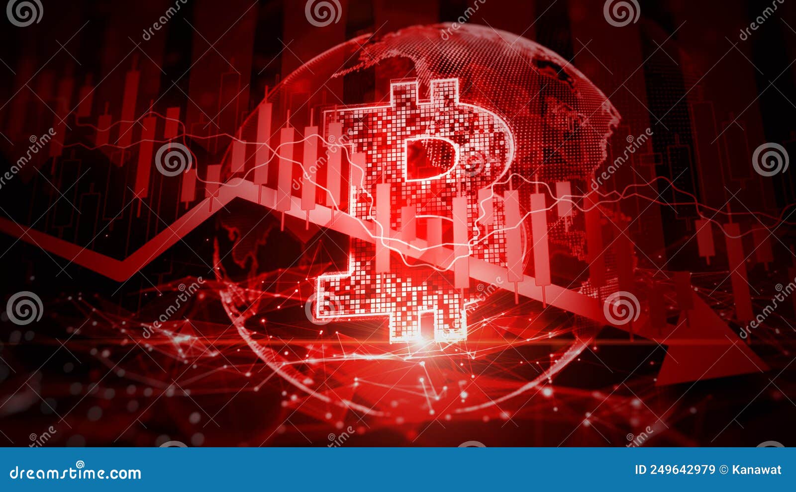 bitcoin in recession global market crisis stock red price drop arrow down chart fall, money losing moving economic inflation