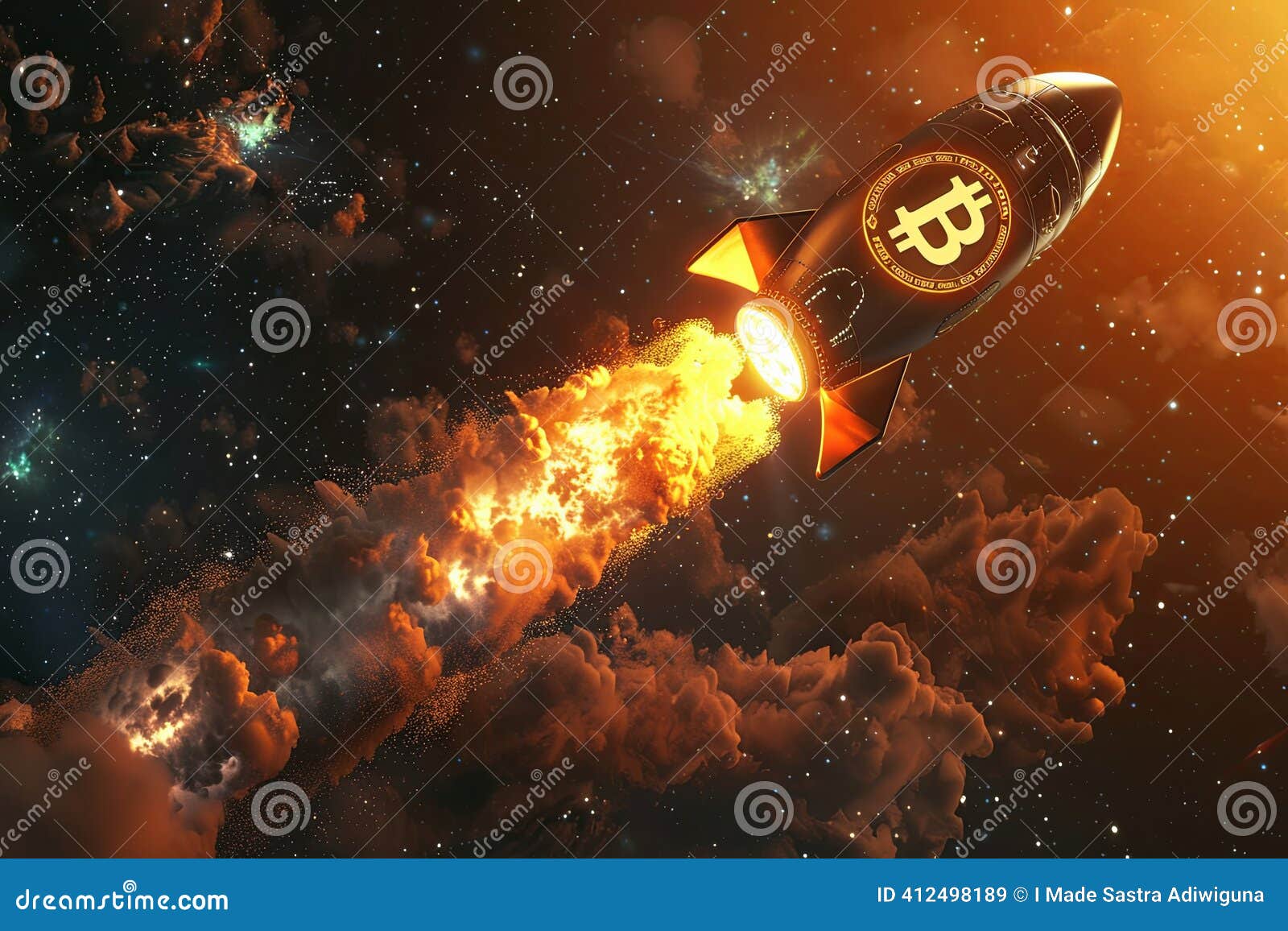 Bitcoin Rocket Flying through Space, Cryptocurrency Concept. Bitcoin To the  Moon Stock Illustration - Illustration of fire, digital: 412498189