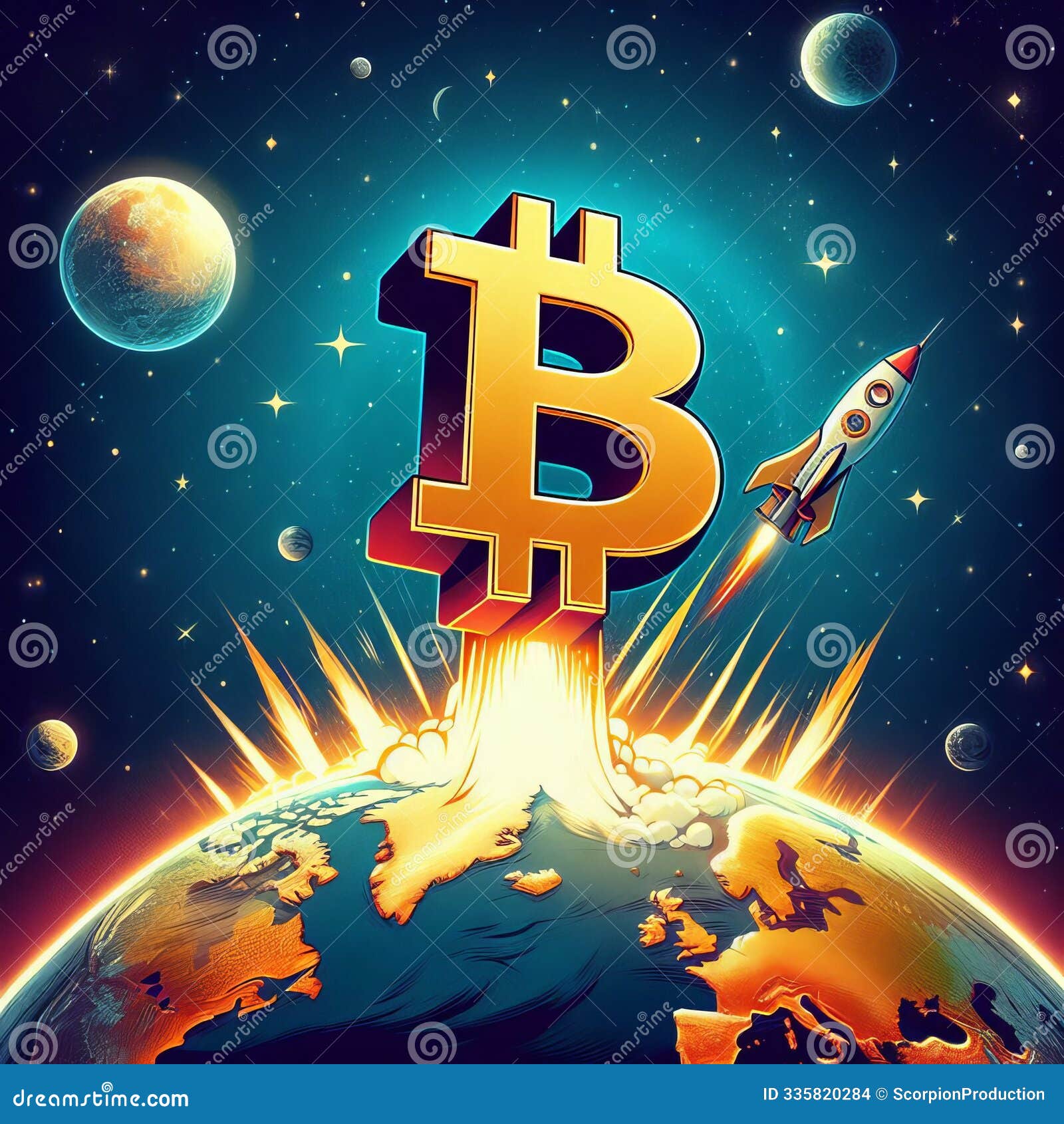 Bitcoin Rocket Launching into Space Illustration Stock Photo - Image of  cryptocurrency, generated: 335820284