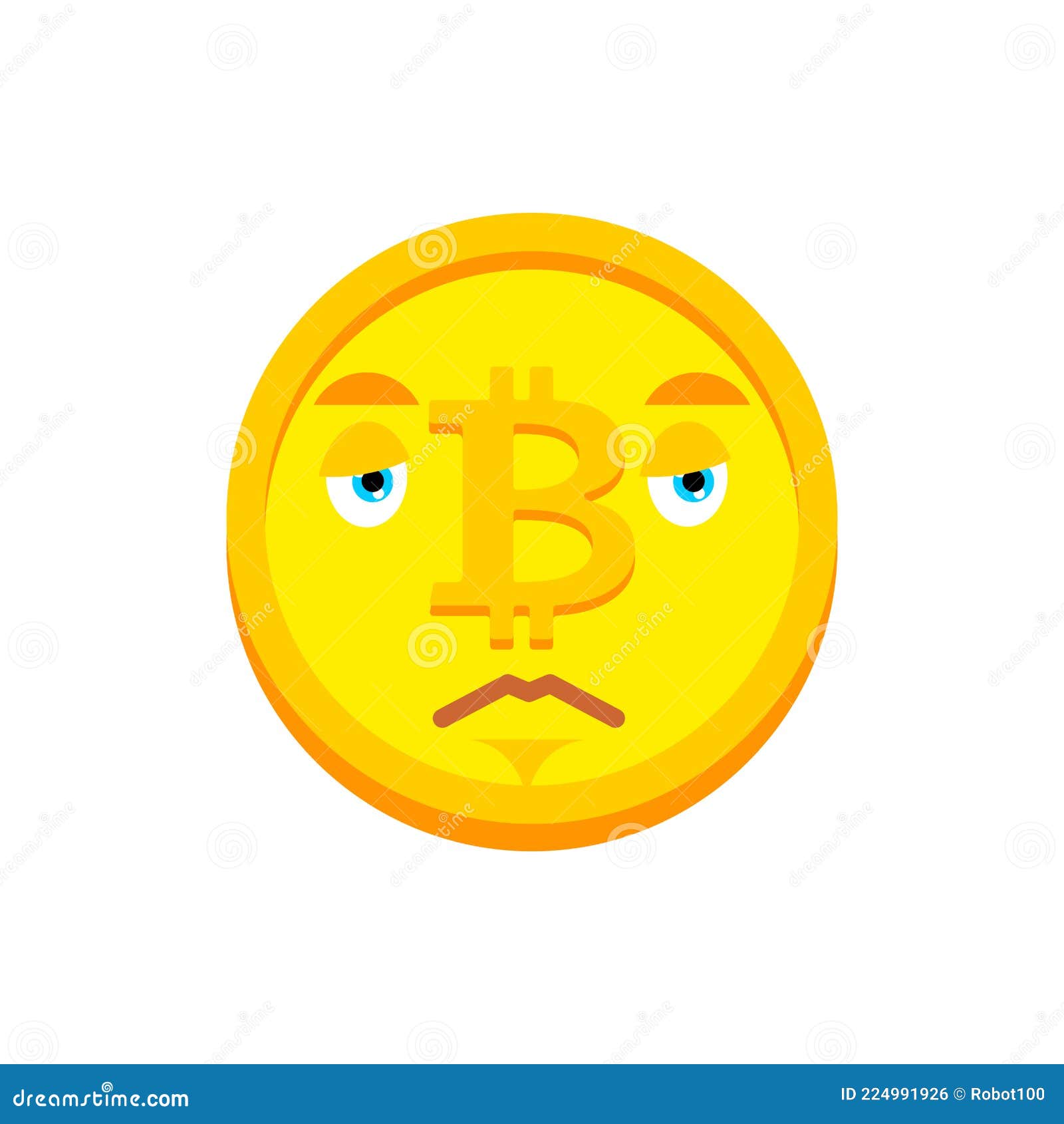 Bitcoin Sad Emoji. Cryptocurrency Sorrowful Emotions Stock Vector