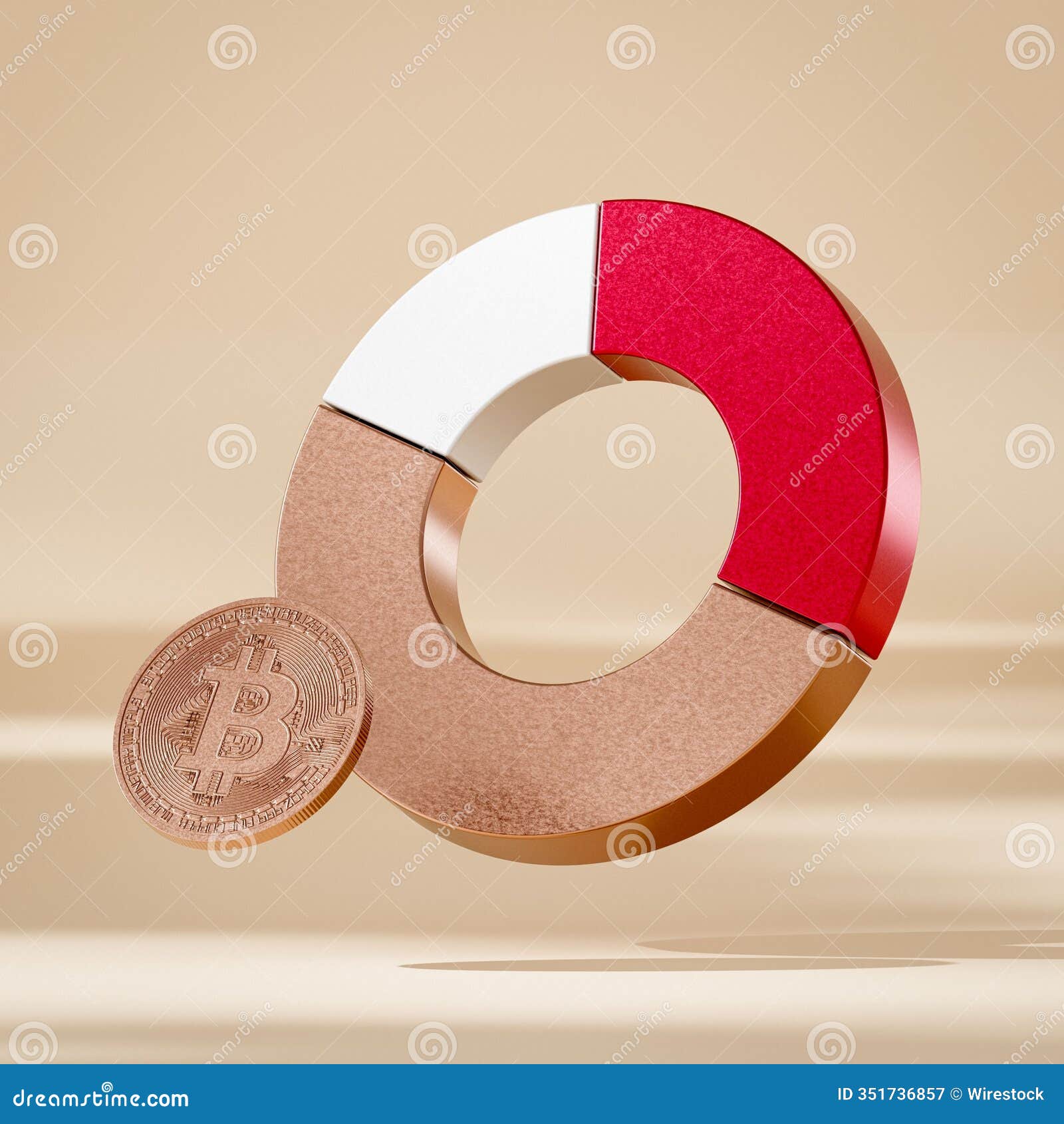 bitcoin and segmented graph on beige