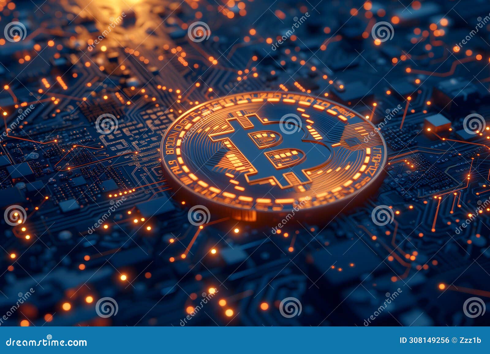 bitcoin shiner laid over circuit board