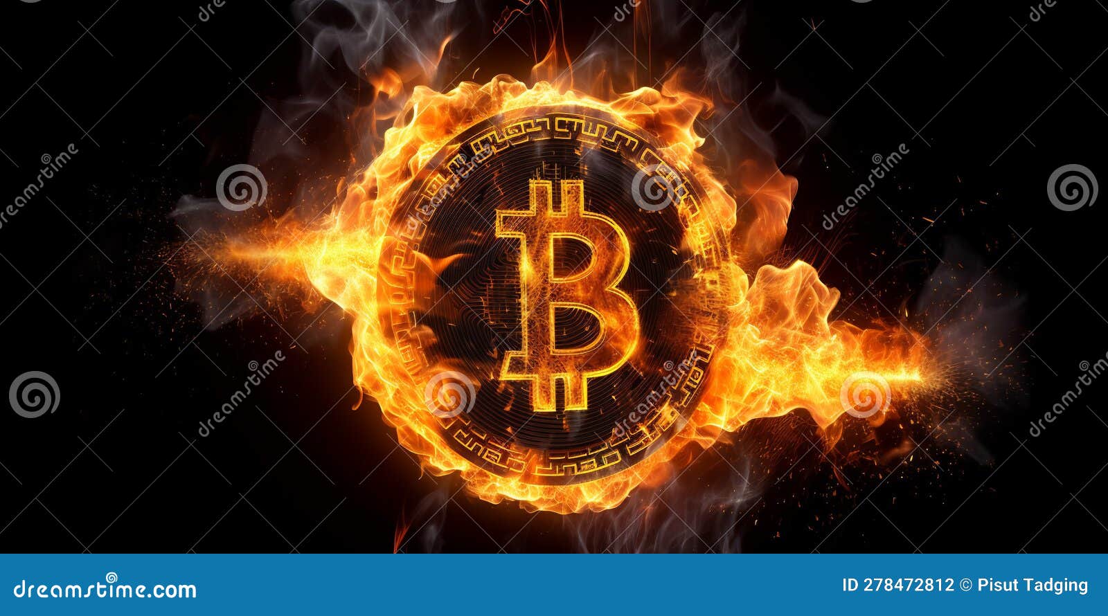 Bitcoin Sign with Fire Effect on Black Background. Cryptocurrency Concept  with AI Generated. Stock Illustration - Illustration of golden, currency:  278472812