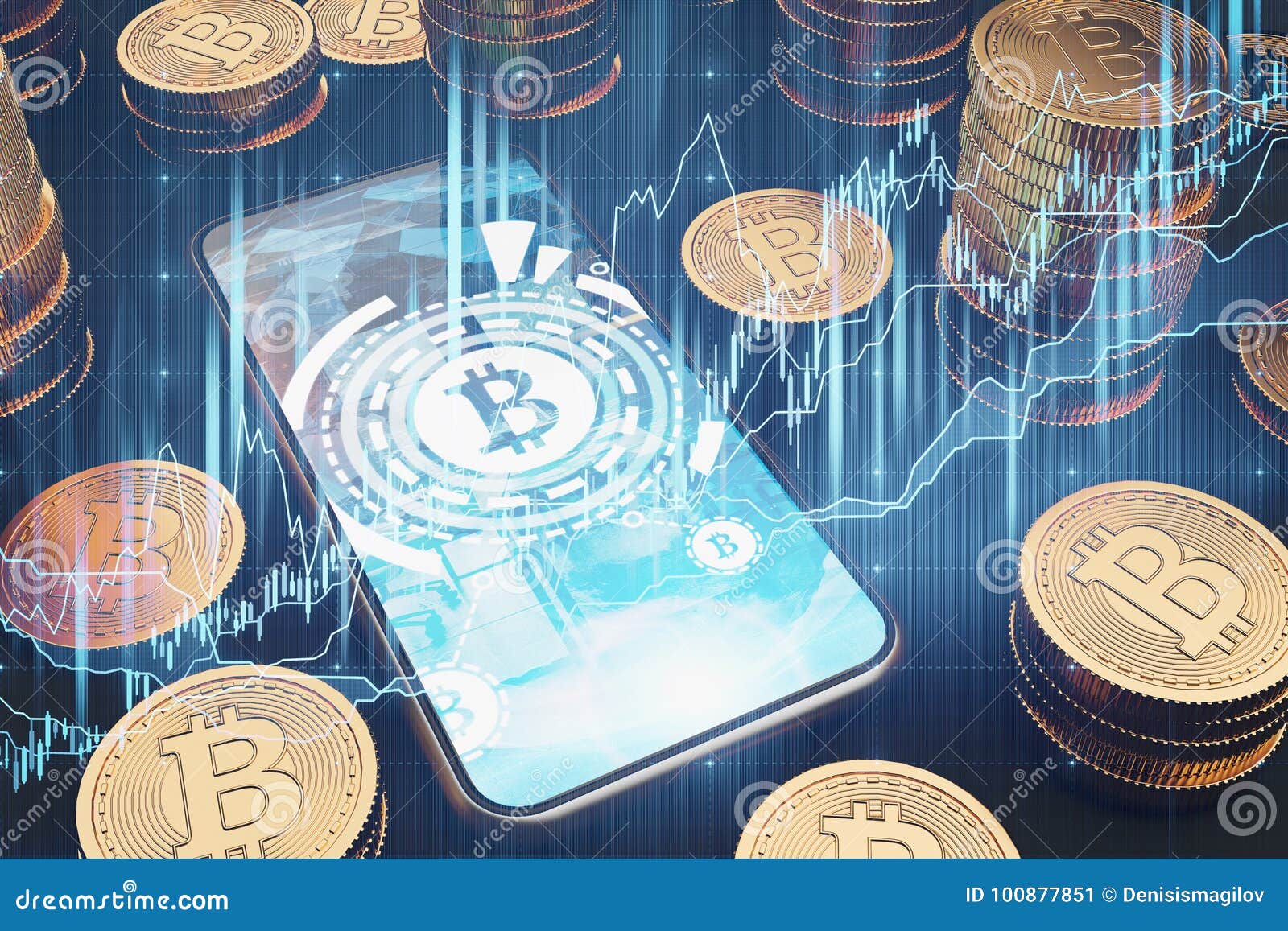 Bitcoin Smartphone On Table Actual Bitcoins Stock Illustration - 